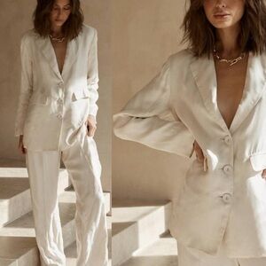 DISSH CAMPBELL OYSTER BOYFRIEND BLAZER IVORY Cream Blazer Relaxed Fit 2 XS